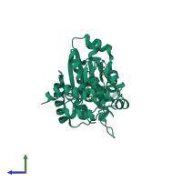 PDB entry 1zh6 coloured by chain, side view.