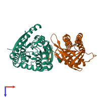 Hetero dimeric assembly 1 of PDB entry 1zhh coloured by chemically distinct molecules, top view.