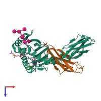 PDB entry 1zhn coloured by chain, top view.