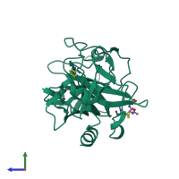 PDB entry 1zhp coloured by chain, side view.