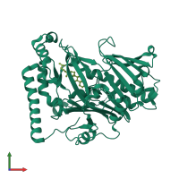 PDB entry 1zht coloured by chain, front view.