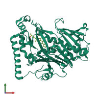 PDB entry 1zhx coloured by chain, front view.