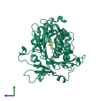 PDB entry 1zhx coloured by chain, side view.