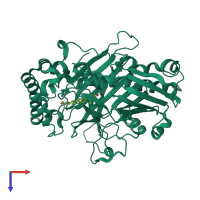 PDB entry 1zhx coloured by chain, top view.