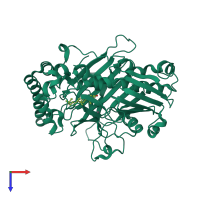 PDB entry 1zhy coloured by chain, top view.