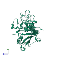 PDB entry 1zi1 coloured by chain, side view.