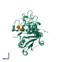 PDB entry 1zi3 coloured by chain, side view.