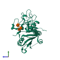 PDB entry 1zi4 coloured by chain, side view.