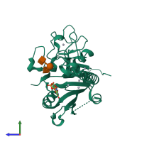 PDB entry 1zi5 coloured by chain, side view.