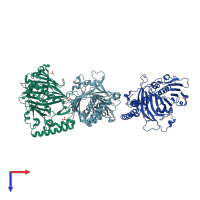 PDB entry 1zi7 coloured by chain, top view.