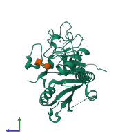 PDB entry 1zj1 coloured by chain, side view.