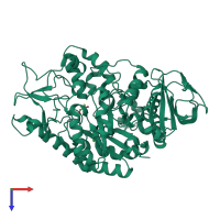 Monomeric assembly 2 of PDB entry 1zja coloured by chemically distinct molecules, top view.