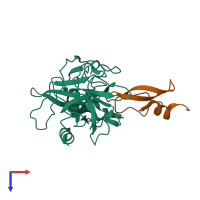 PDB entry 1zjd coloured by chain, top view.