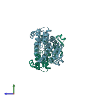 PDB entry 1zjj coloured by chain, side view.