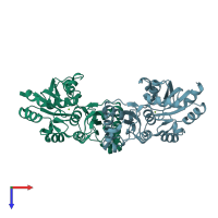 PDB entry 1zjj coloured by chain, top view.