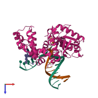 PDB entry 1zjn coloured by chain, top view.