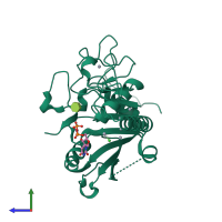 Monomeric assembly 1 of PDB entry 1zjp coloured by chemically distinct molecules, side view.