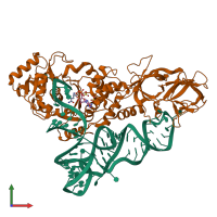 PDB entry 1zjw coloured by chain, front view.