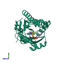 PDB entry 1zjy coloured by chain, side view.
