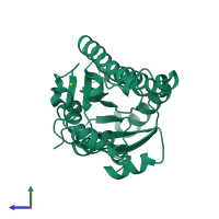 PDB entry 1zk2 coloured by chain, side view.
