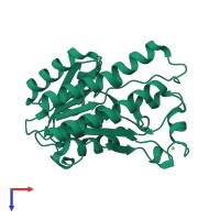 PDB entry 1zk2 coloured by chain, top view.