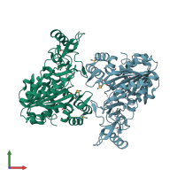 PDB entry 1zkd coloured by chain, front view.