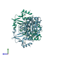 PDB entry 1zkd coloured by chain, side view.
