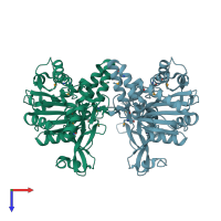 PDB entry 1zkd coloured by chain, top view.