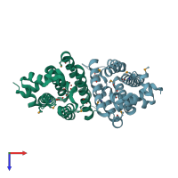 PDB entry 1zkg coloured by chain, top view.