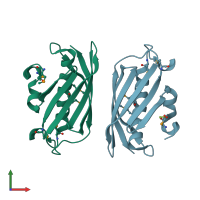 PDB entry 1zki coloured by chain, front view.