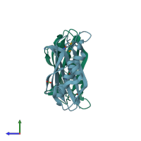 PDB entry 1zki coloured by chain, side view.