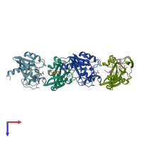 PDB entry 1zkk coloured by chain, top view.