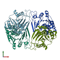 PDB entry 1zkm coloured by chain, front view.