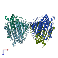PDB entry 1zkm coloured by chain, top view.