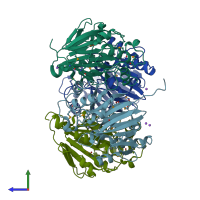 PDB entry 1zkp coloured by chain, side view.