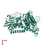 PDB entry 1zkq coloured by chain, top view.