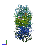PDB entry 1zl2 coloured by chain, side view.