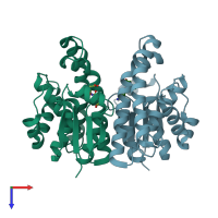 PDB entry 1zl9 coloured by chain, top view.