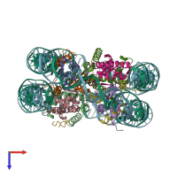 PDB entry 1zla coloured by chain, top view.