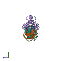 PDB entry 1zlk coloured by chain, side view.