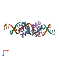 PDB entry 1zlk coloured by chain, top view.