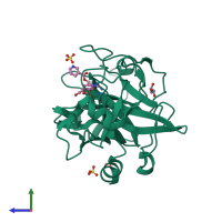 PDB entry 1zlr coloured by chain, side view.