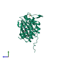 PDB entry 1zlt coloured by chain, side view.