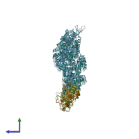 PDB entry 1zm2 coloured by chain, side view.