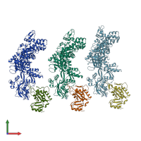 PDB entry 1zm3 coloured by chain, front view.