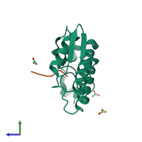 PDB entry 1zm6 coloured by chain, side view.