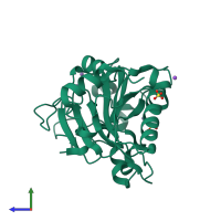 PDB entry 1zm8 coloured by chain, side view.