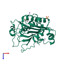 PDB entry 1zm8 coloured by chain, top view.