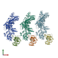 PDB entry 1zm9 coloured by chain, front view.
