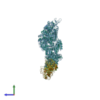 PDB entry 1zm9 coloured by chain, side view.
